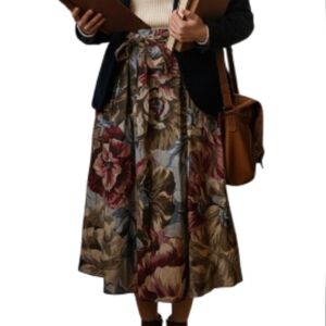 Vintage Floral Academia A-Line Midi Skirt L